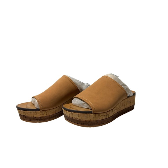 Naturalizer Shoes - Naturalizer Women Tan Leather Cork Platform Slide Sandals Wedge Open Toe New